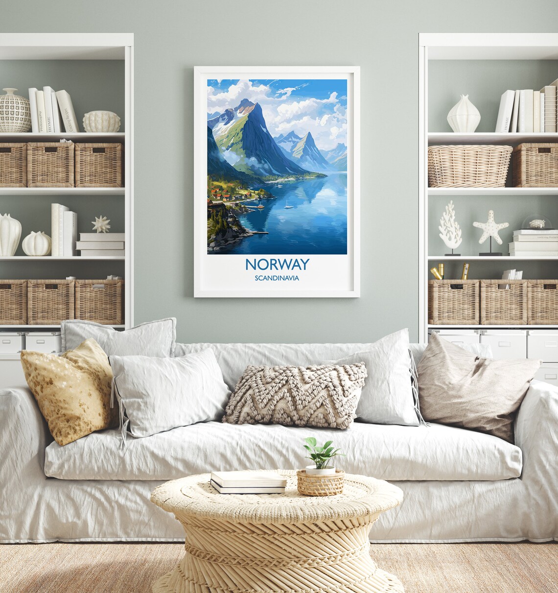 Norway Fjord Steep Peaks Mirror Calm Water Scenic Travel Poster - Image 4