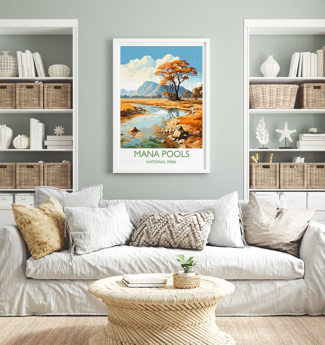Wild Mana Pools National Park Daytime River Mountain Scene Poster - Image 4