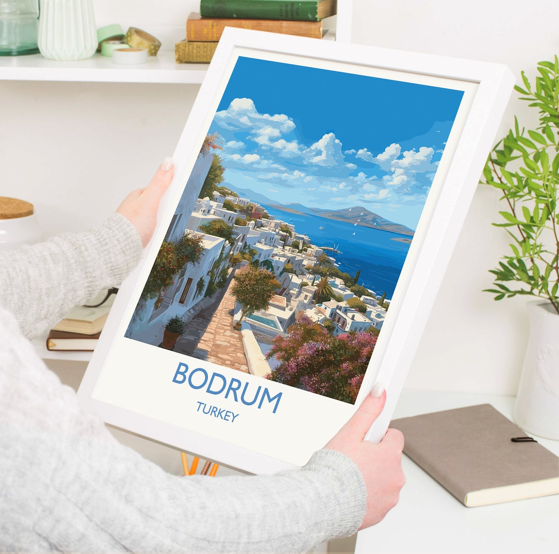 Bodrum Turkey Whitewashed Hillside Coastal Town View Art Poster - Image 5