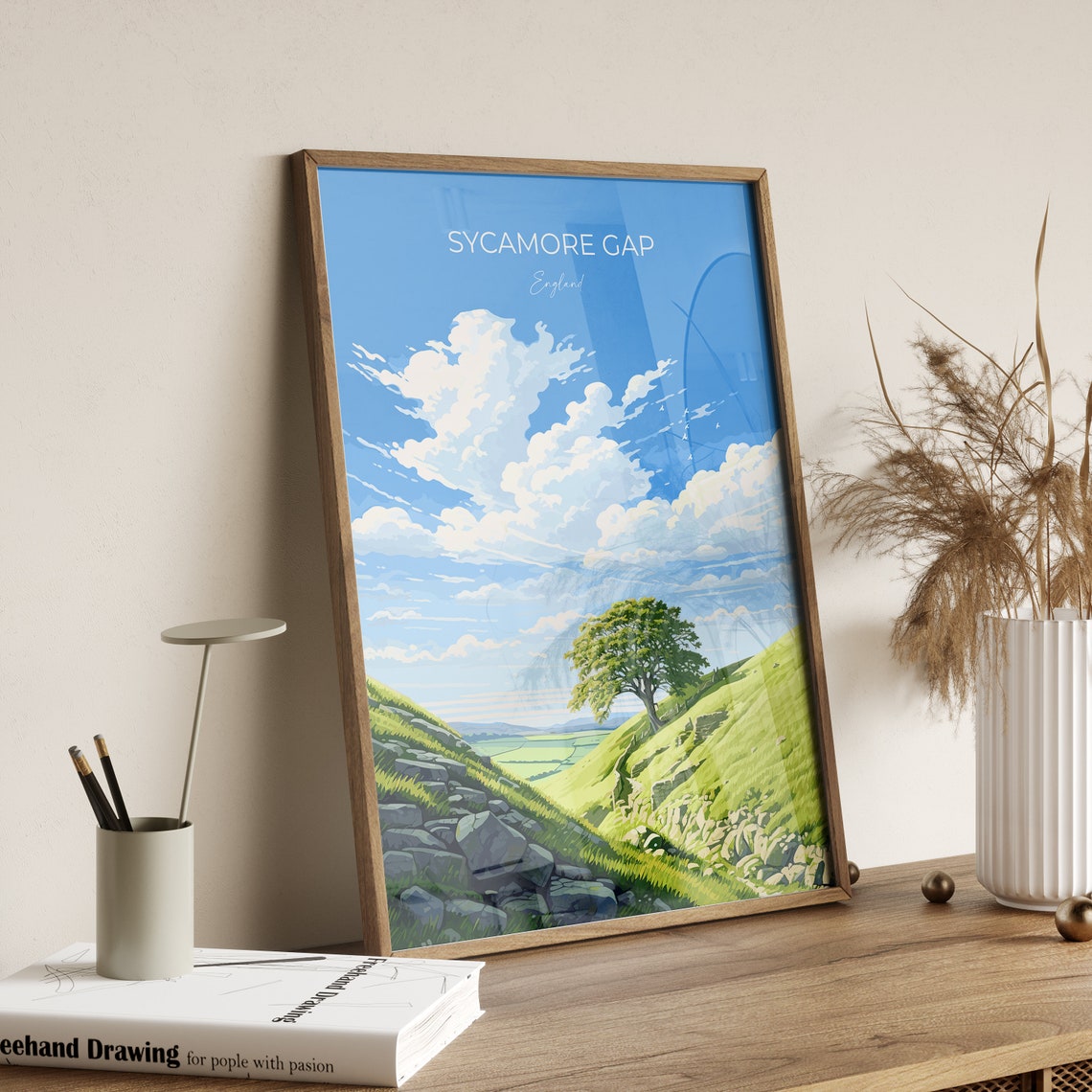 Sycamore Gap Travel Print Travel Poster Of Sycamore Gap Northumberland England Sycamore Gap Gift Wall Art Print - Image 2