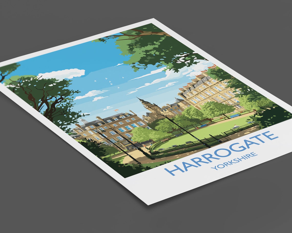 Harrogate Yorkshire Crescent Gardens Spa Town Scene Art Poster - Image 2