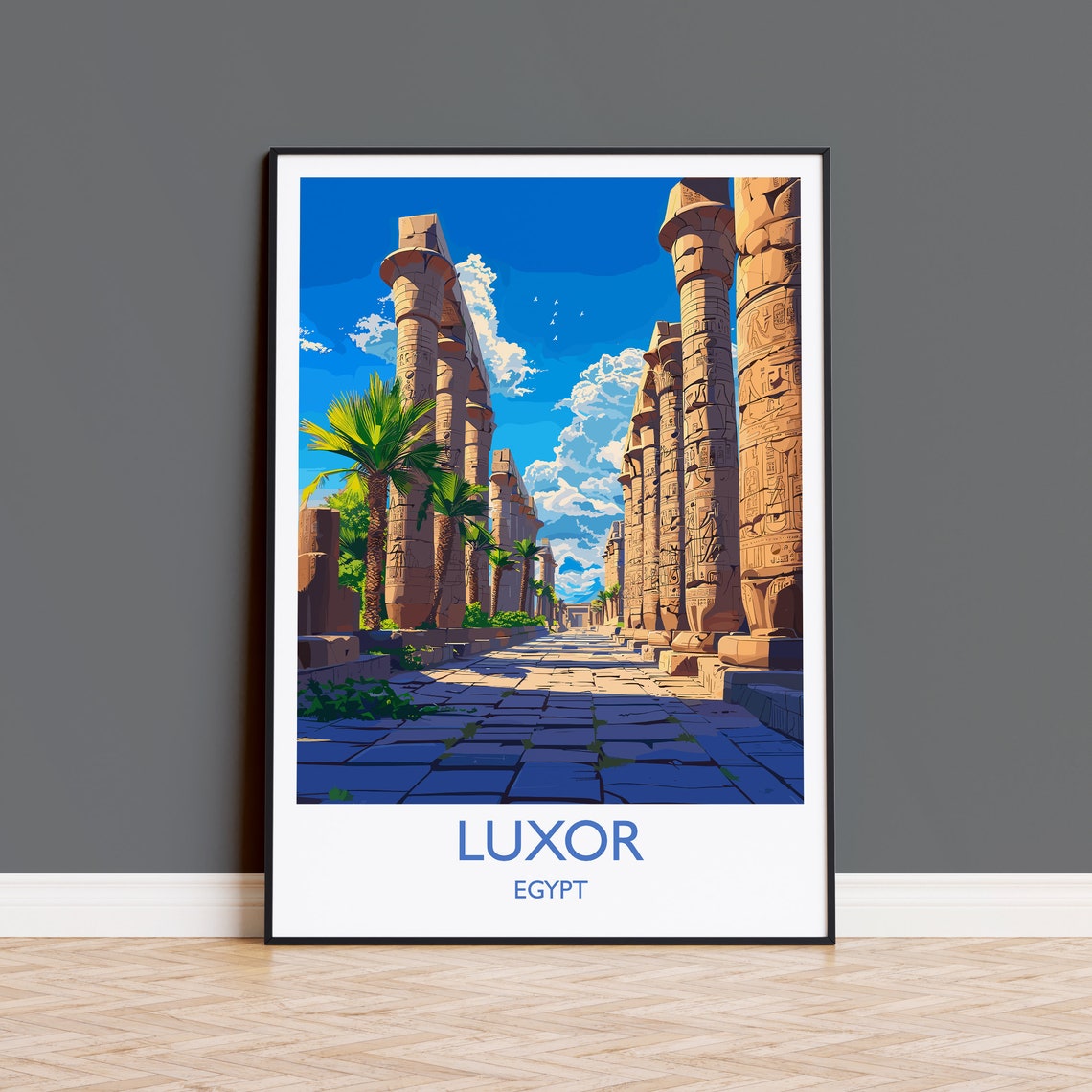 Luxor Egypt Karnak Temple Columns With Bottom Text Travel Poster