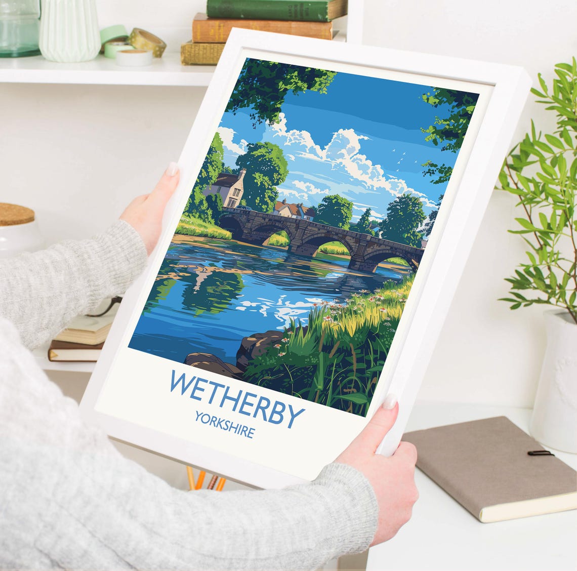 Wetherby Yorkshire River Wharfe Stone Bridge Retro Travel Poster - Image 3