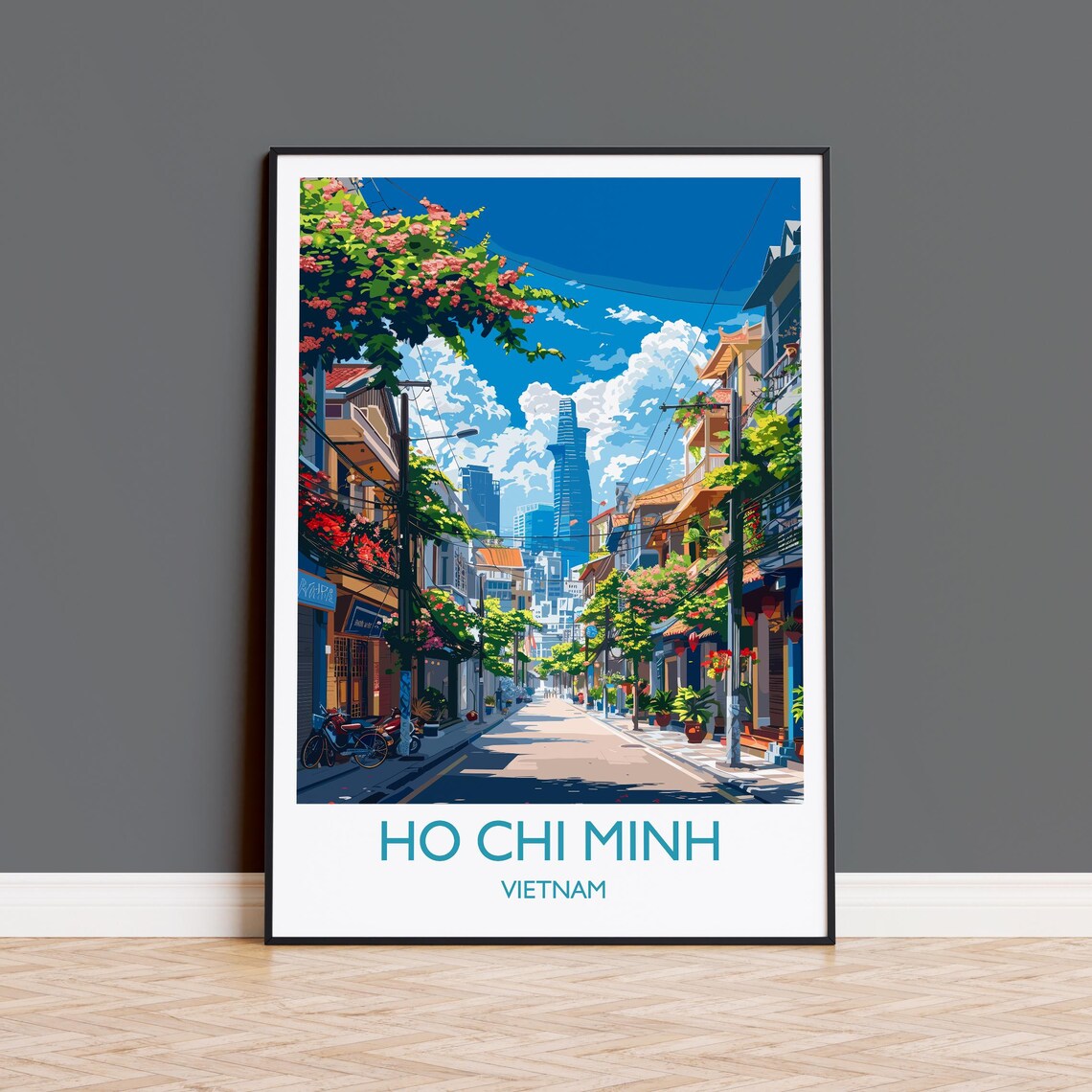 Ho Chi Minh Vietnam Old Street Bold Bottom Title Travel Poster