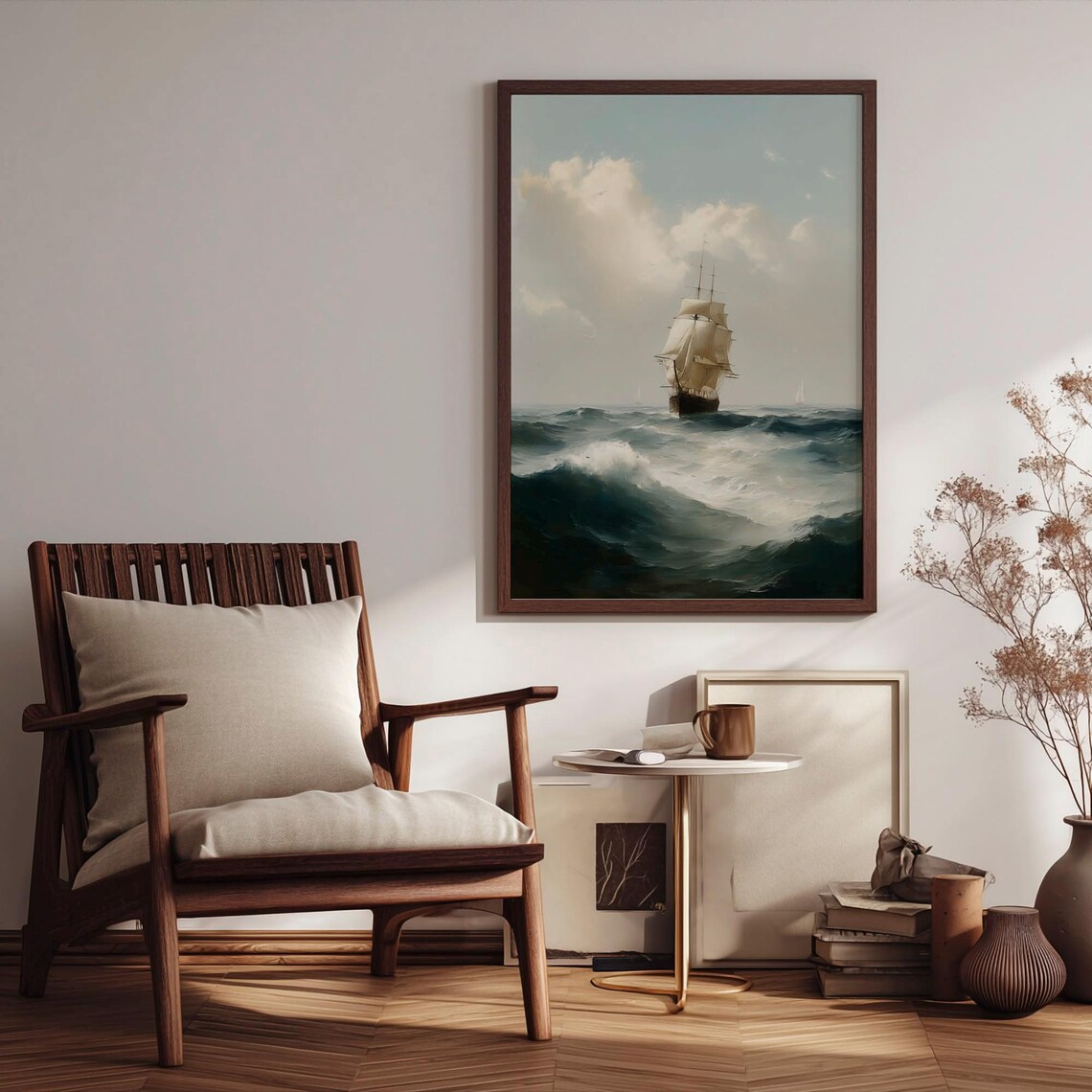 Vintage Tall Sailing Ship Stormy Ocean Waves Nautical Poster