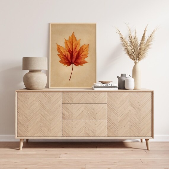 Autumn Maple Leaf Vintage Botanical Aged Paper Art Print Decor