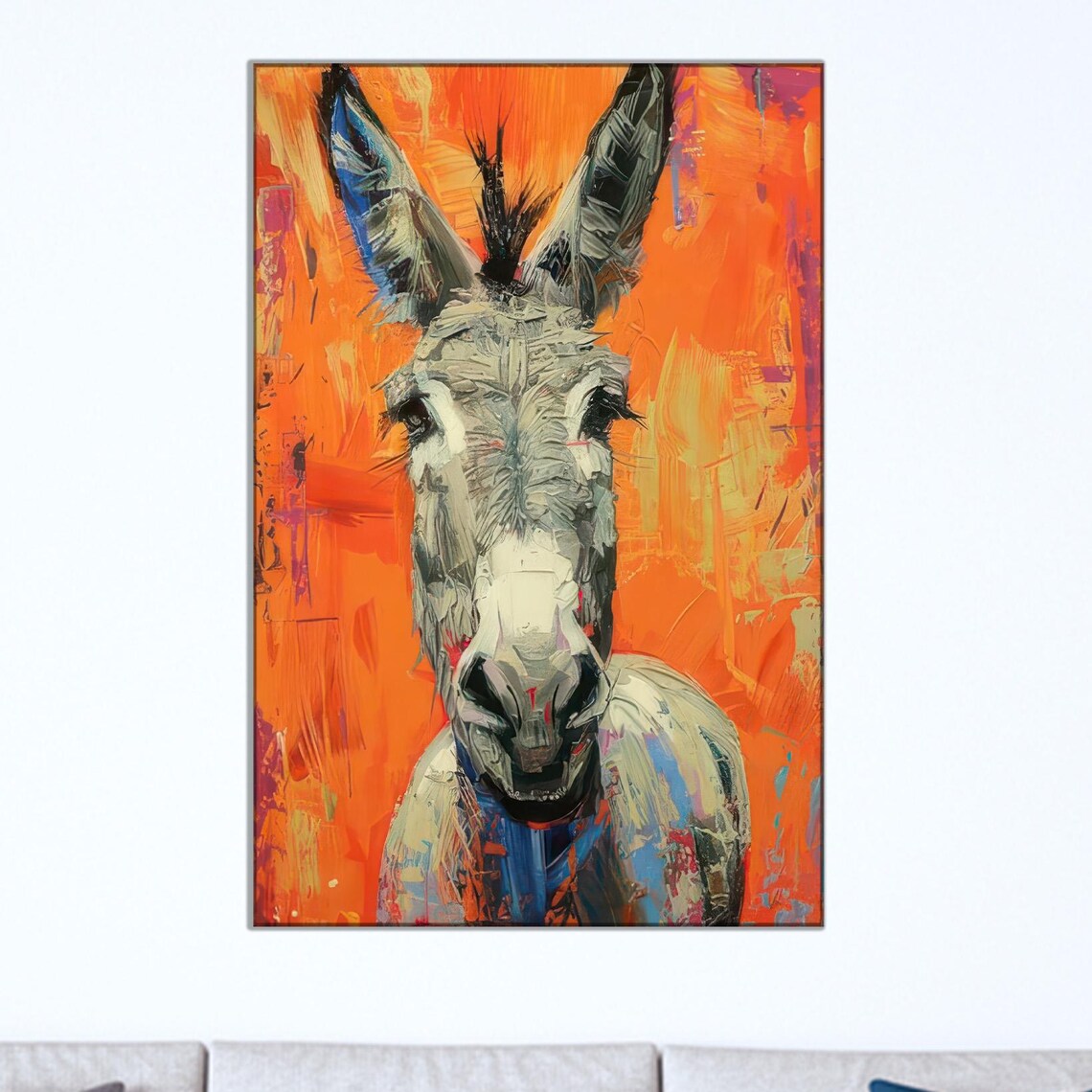 Colorful Donkey Portrait, Whimsical Farm Animal Art Print