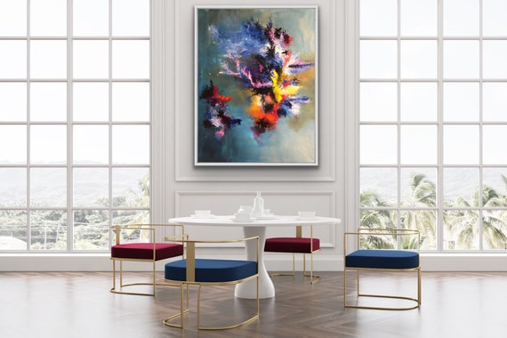 Abstract Oil Painting Original On Modern Contemporary Artwork Blue Red Any Yellow Colorful Art Minimalist Custom Paintings Beautiful