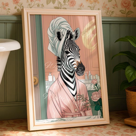 Zebra In A Robe Cute Bathroom Wall Print Funny Home Decor Trendy New Gifts Spa Esthetician