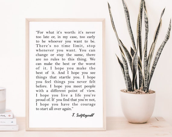 F Scotfitzgerald Quote Inspirational Wall Art Motivational Decor Bedroom