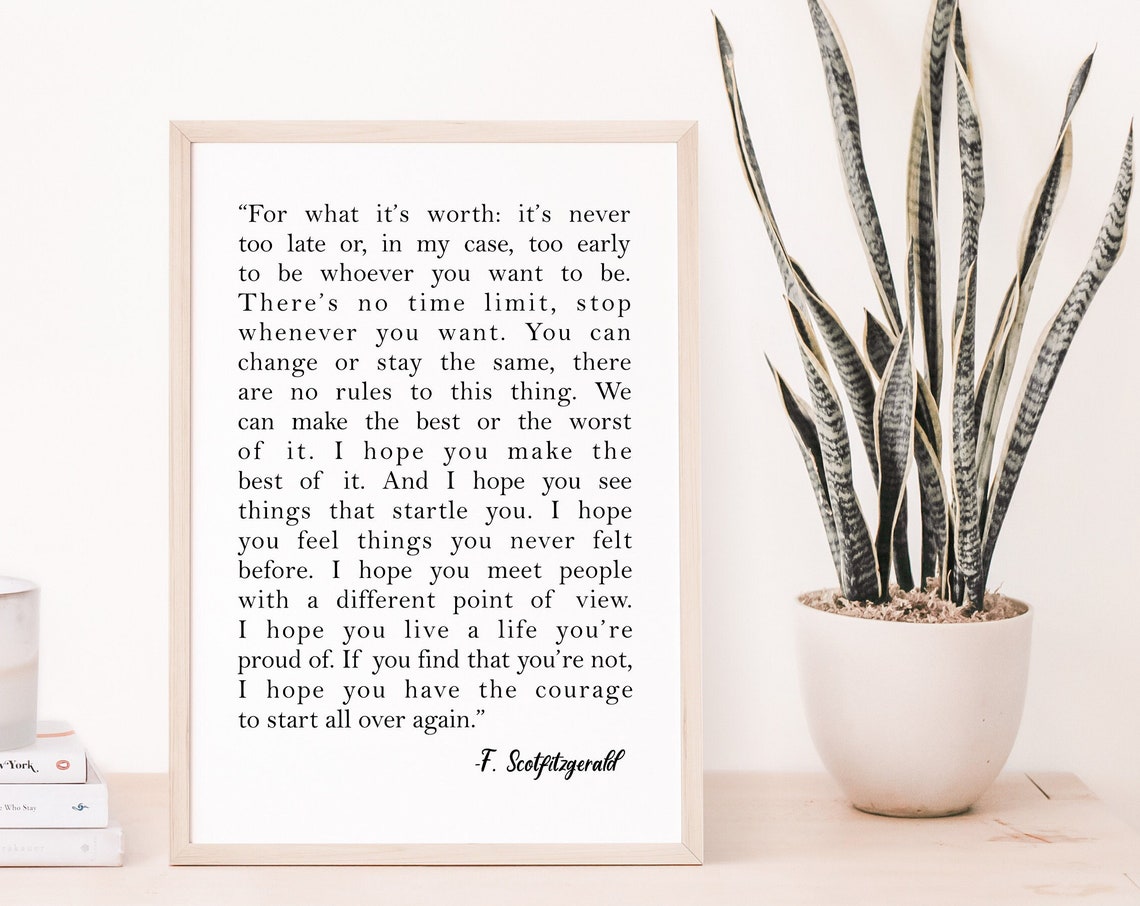 F Scotfitzgerald Quote Inspirational Wall Art Motivational Decor Bedroom