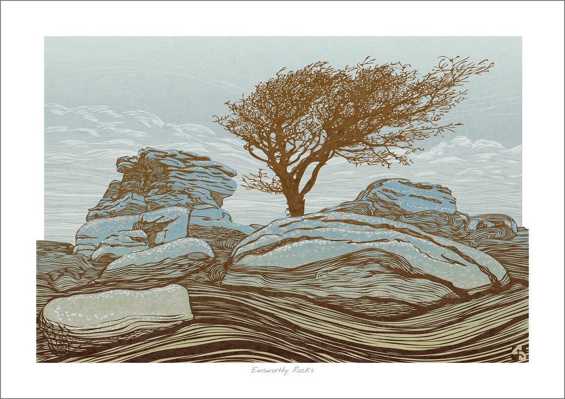 Emsworthy Rocks, Dartmoor Devon Landscape Art Print - Image 3