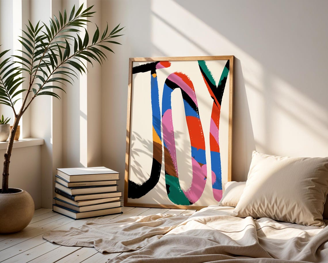 Joy Typography Colorful Brushstroke Letters Modern Eclectic Art Poster - Image 7