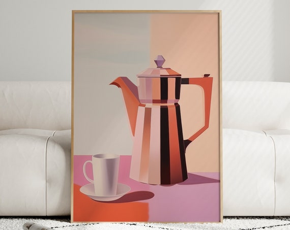 Moka Pot Poster Moka Espresso Kitchen Coffee Theme Decor Coffee Lover Print Kitchen Coffee Poster Housewarming Gift Optional Frame