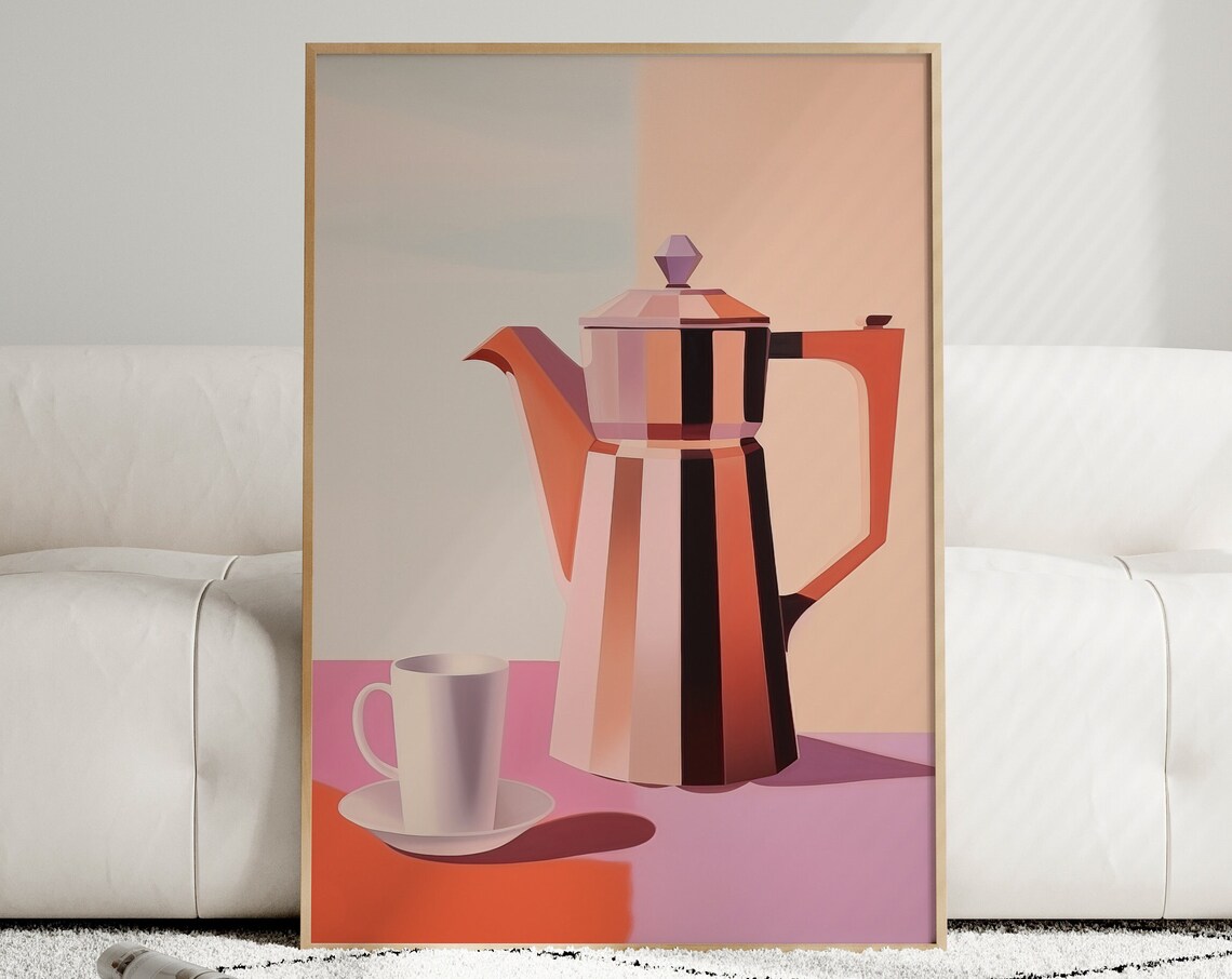 Moka Pot Modern Geometric Abstract Espresso Coffee Art Kitchen Poster