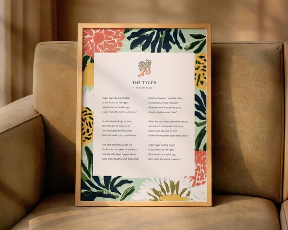 The Tyger William Blake Poem Tiger Floral Literary Art Poster