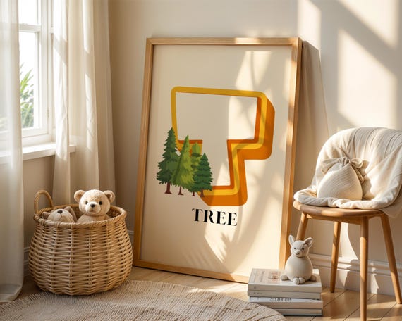 T Is For Tree Alphabet Art Print Preschool Homeschool Learning Nursery Decor Playroom Wall Abc Poster