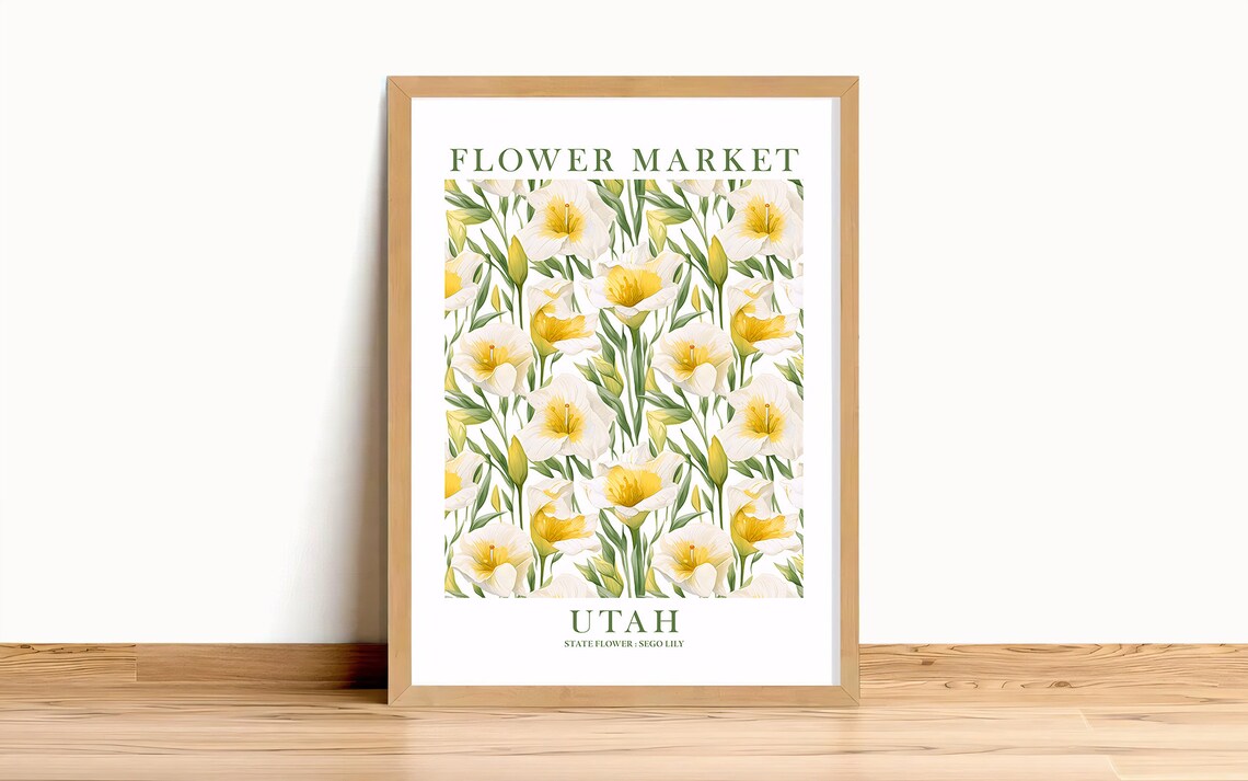 Utah Sego Lily Flower Market Yellow Floral Botanical Art Poster