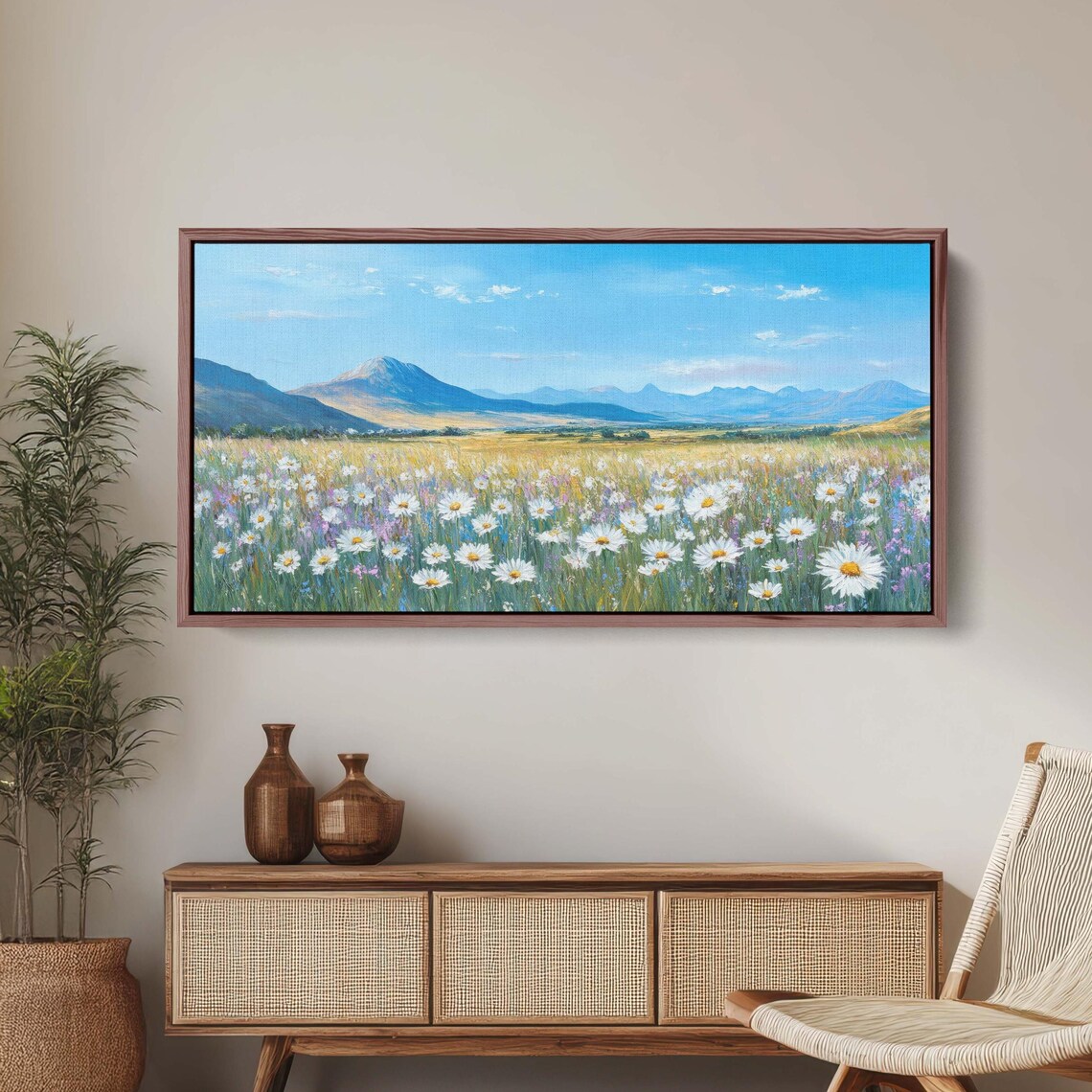 Daisy Wildflowers and Lily Mountain Landscape