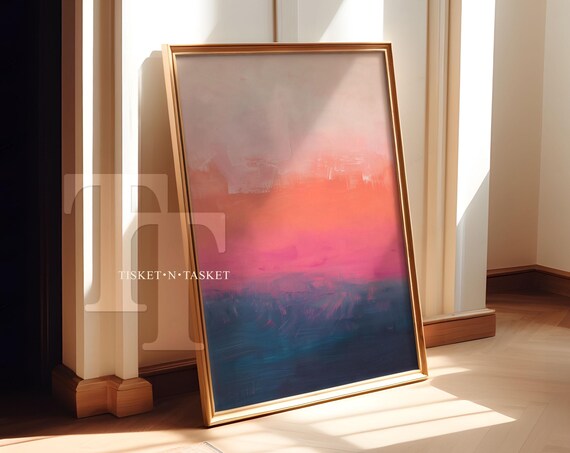 Colorful Blue Pink Orange Sunset Abstract Painting Ombre Gradient Vertical Wall Art