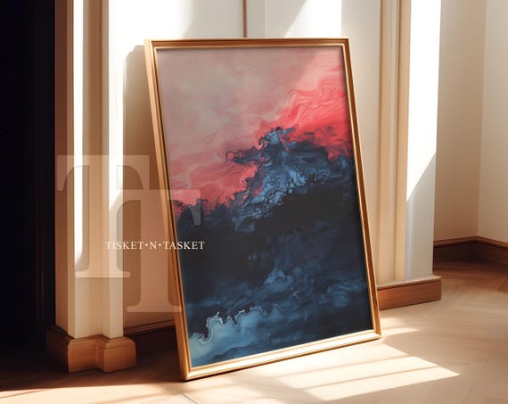 Pink And Blue Marbled Abstract Painting Wall Art