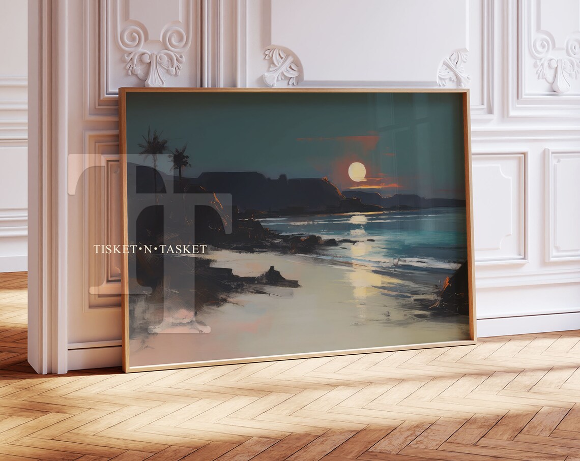 Dark Beach Sunset Landscape, Wall Art Print