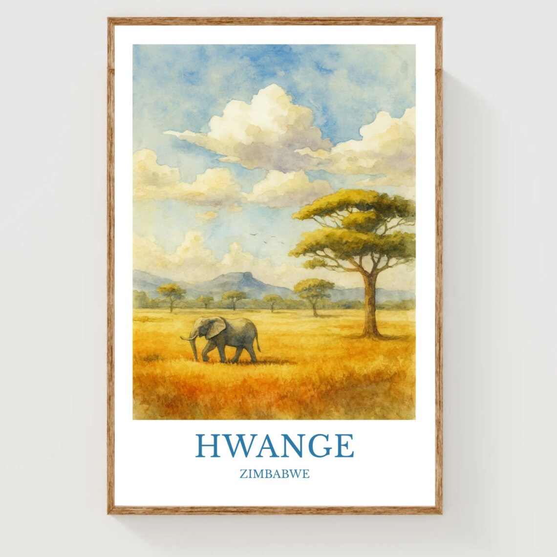 Hwange Watercolor Design Art Print, Zimbabwe