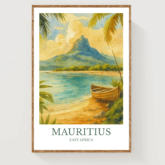 Mauritius Watercolor Design Poster East Africa Print Wall Art