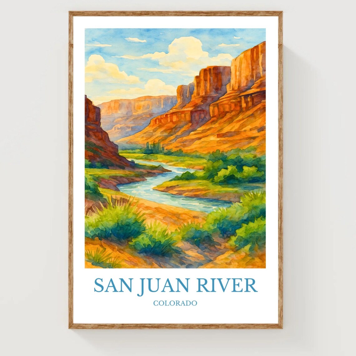 San Juan River Colorado Red Rock Canyon Watercolor Travel Poster