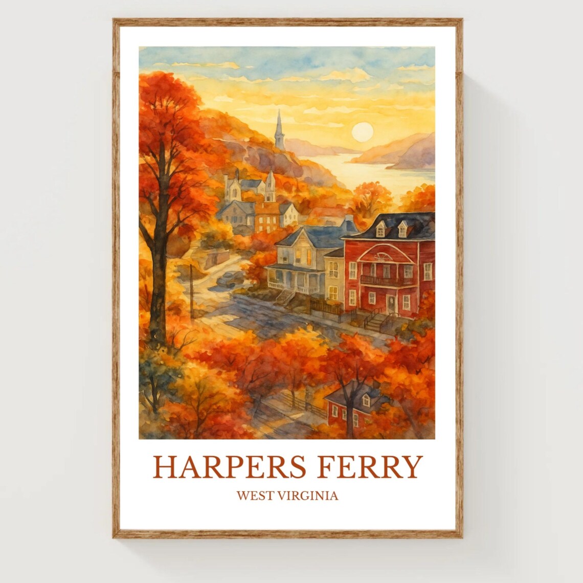 Harpers Ferry West Virginia Golden Autumn Sunset Travel Poster