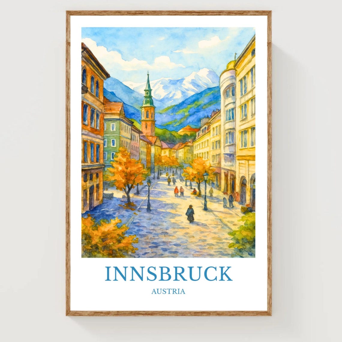 Innsbruck Austria Travel Poster Watercolor Old Town Alpine Mountains