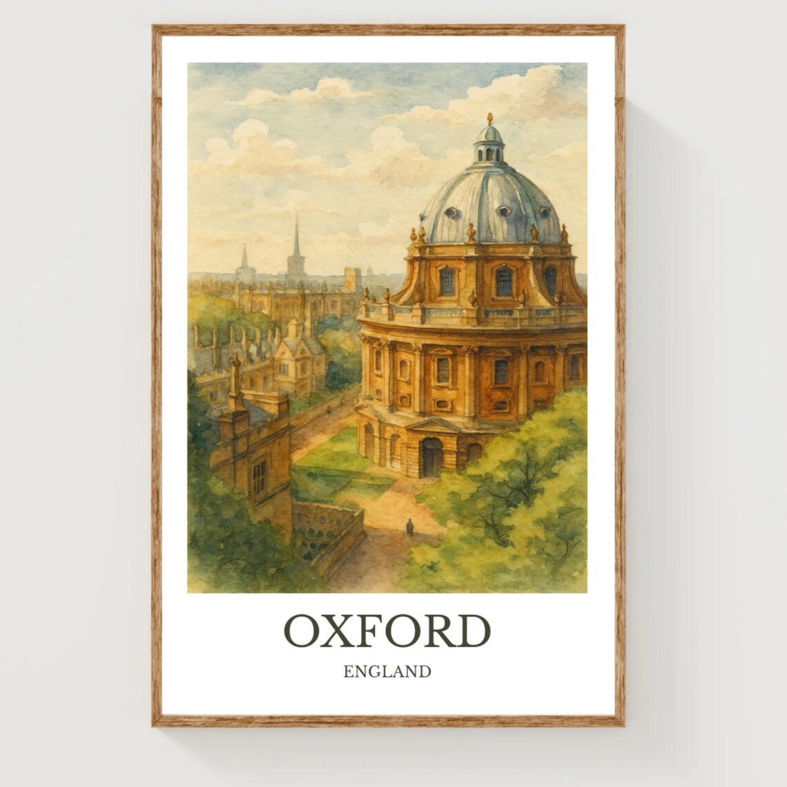 Oxford Radcliffe Camera Watercolor England City Travel Poster