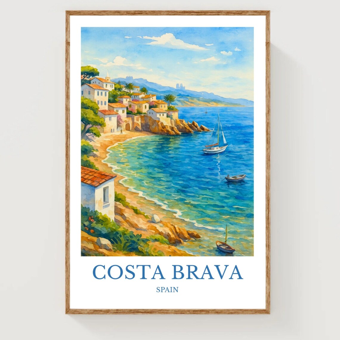 Costa Brava Spain Watercolor Seaside Village Coastal Travel Poster