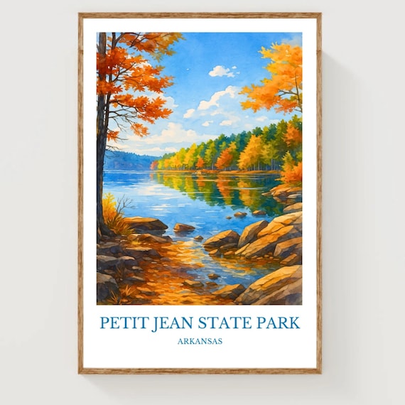 Petit Jean State Park Arkansas Autumn Lake Watercolor Travel Poster