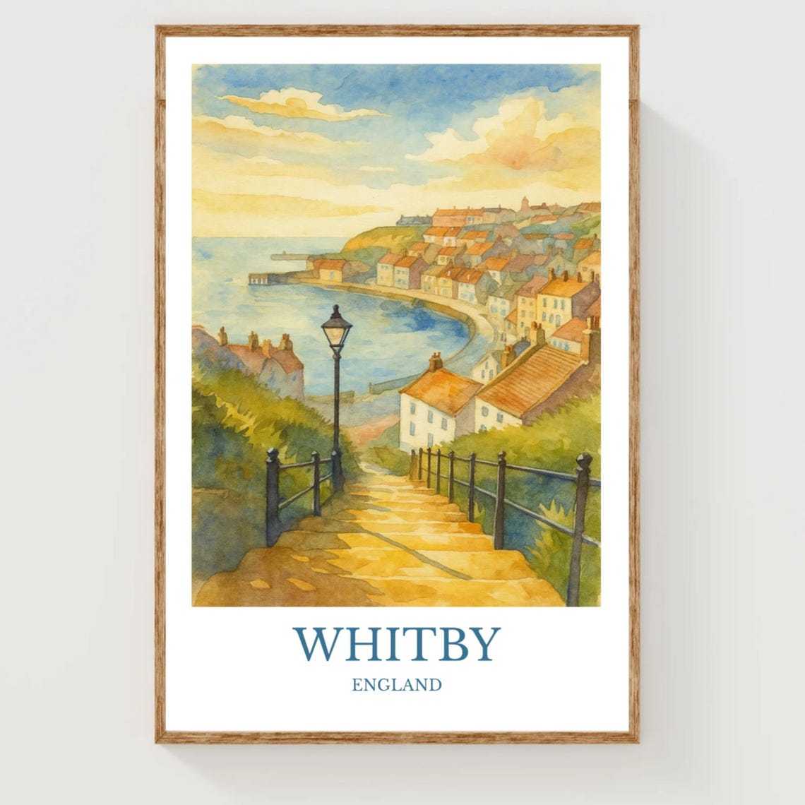 Charming Whitby England Coastal Steps Overlooking the Harbor Poster