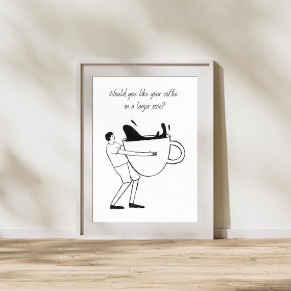 Funny Coffee Line Art Print Modern Minimalist Kitchen Decor