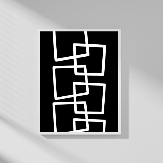 Black And White Abstract Geometric Art Print Modern Minimalist Decor Pdf Png