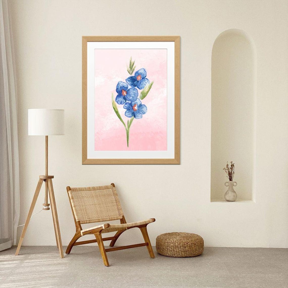 Blue Violet Watercolor Flower Modern Minimalist Botanical Poster