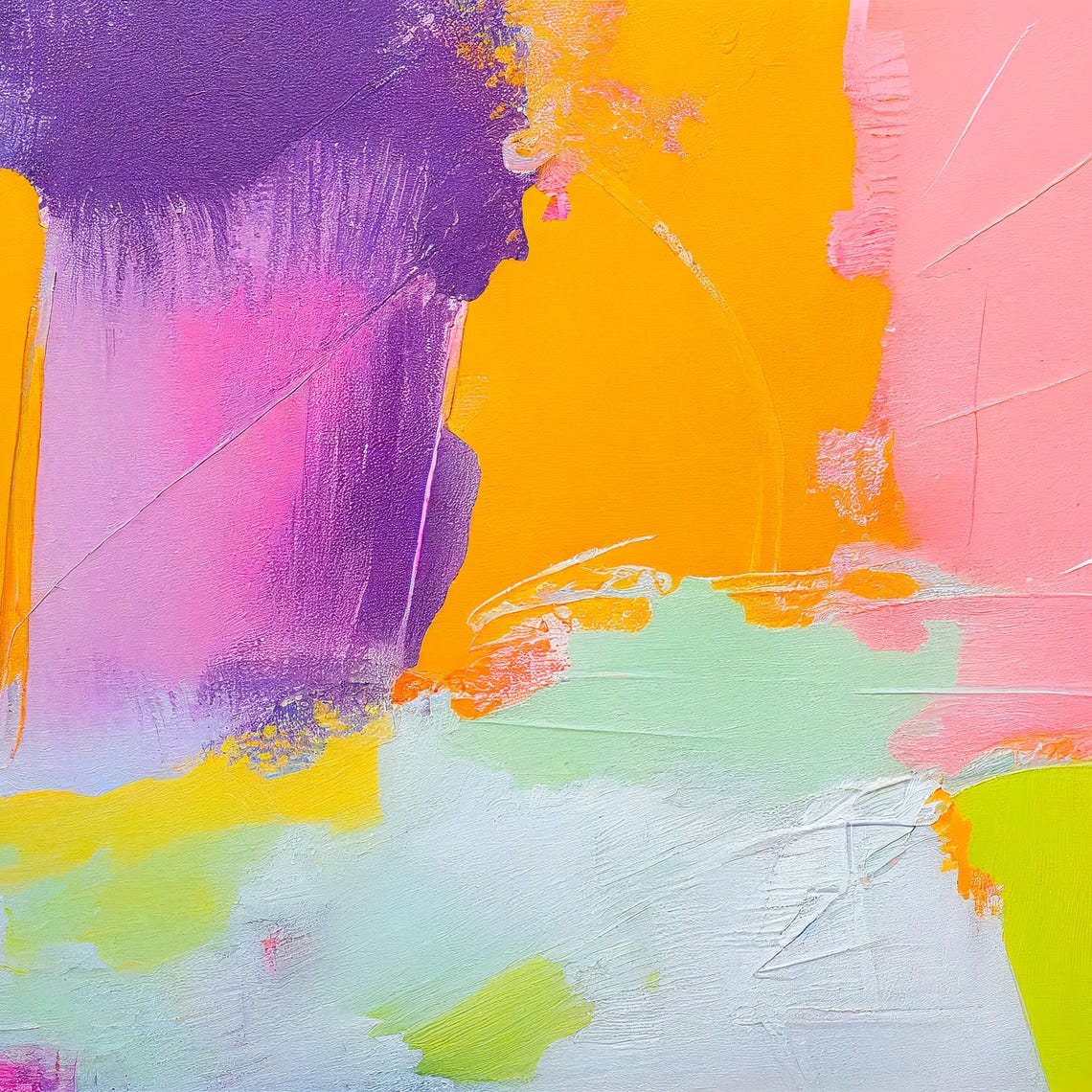 Violet Marigold Blush Lime Block Color Abstract Painting Poster - Image 3