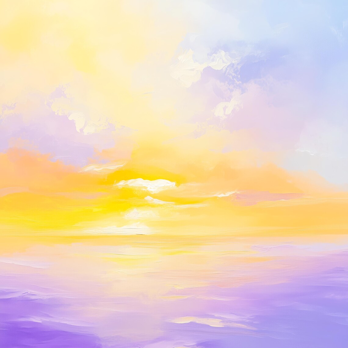 Pastel Sunrise Sky Over Water Soft Yellow Purple Abstract Wall Art - Image 3