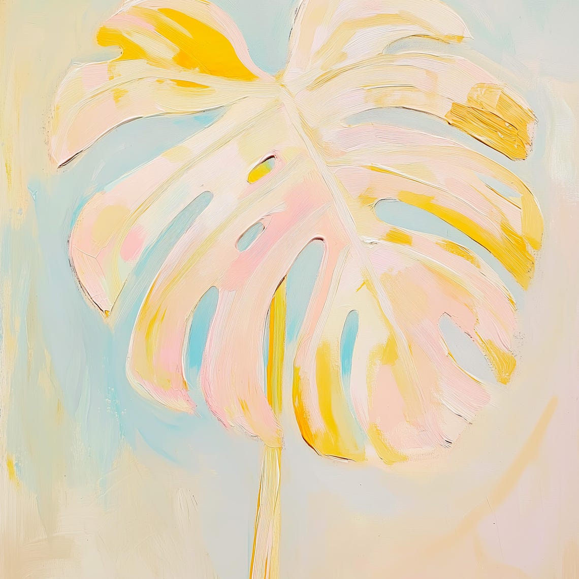 Soft Blush Pink Monstera Leaf Botanical Tropical Painting Poster - Image 3
