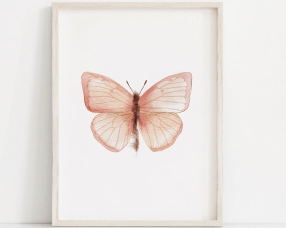 Butterfly Watercolor Art Print, Blush Pink Nursery Decor