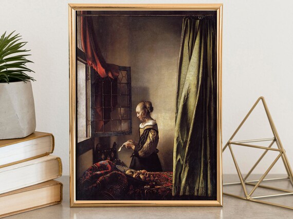 Johannes Vermeer Print Girl Reading A Letter By Johannes Vermeer Dutch Baroque Painting Vintage Woman Portrait Print Wall Art Gift