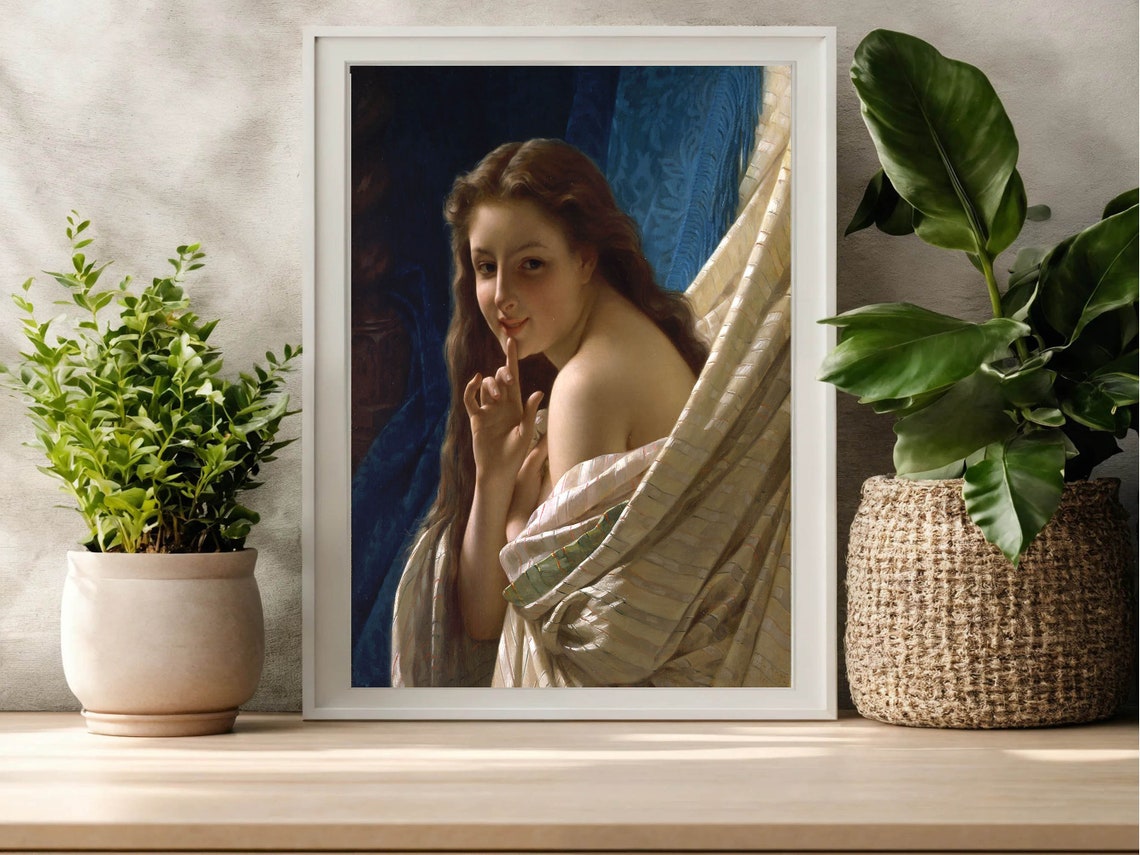Pierre Auguste Cot Young Woman Portrait Finger to Lips Classic Poster - Image 3