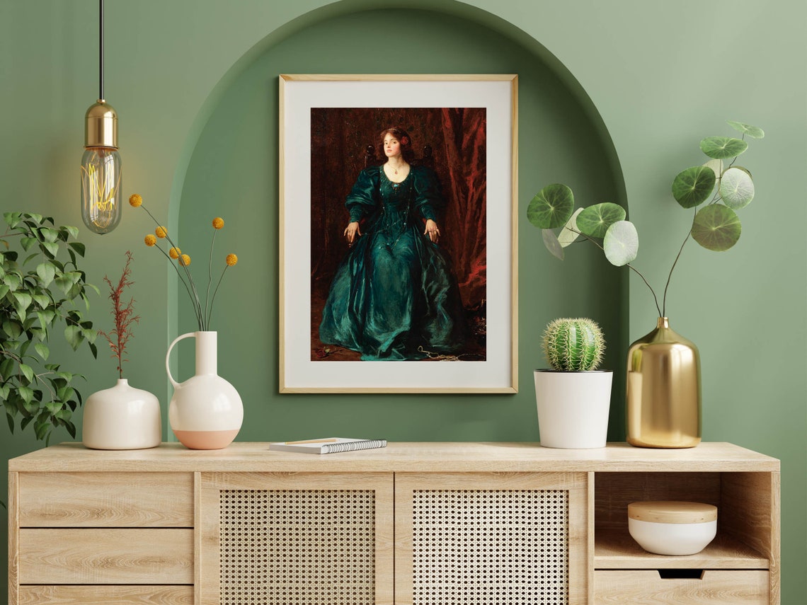Tom Edwin Mostyn Vanity Victorian Woman in Green Gown Classic Print - Image 7