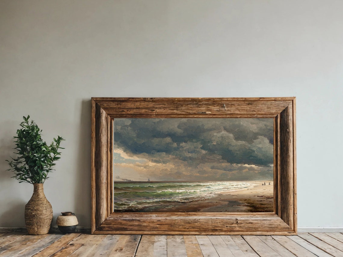 Storm Clouds Rolling Surf Sandy Beach Classic Seascape Poster - Image 2