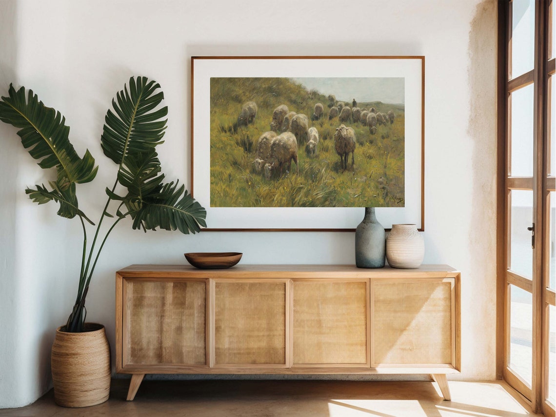 Sheep Grazing Meadow Rustic Farm Pasture Vintage Classic Print - Image 5