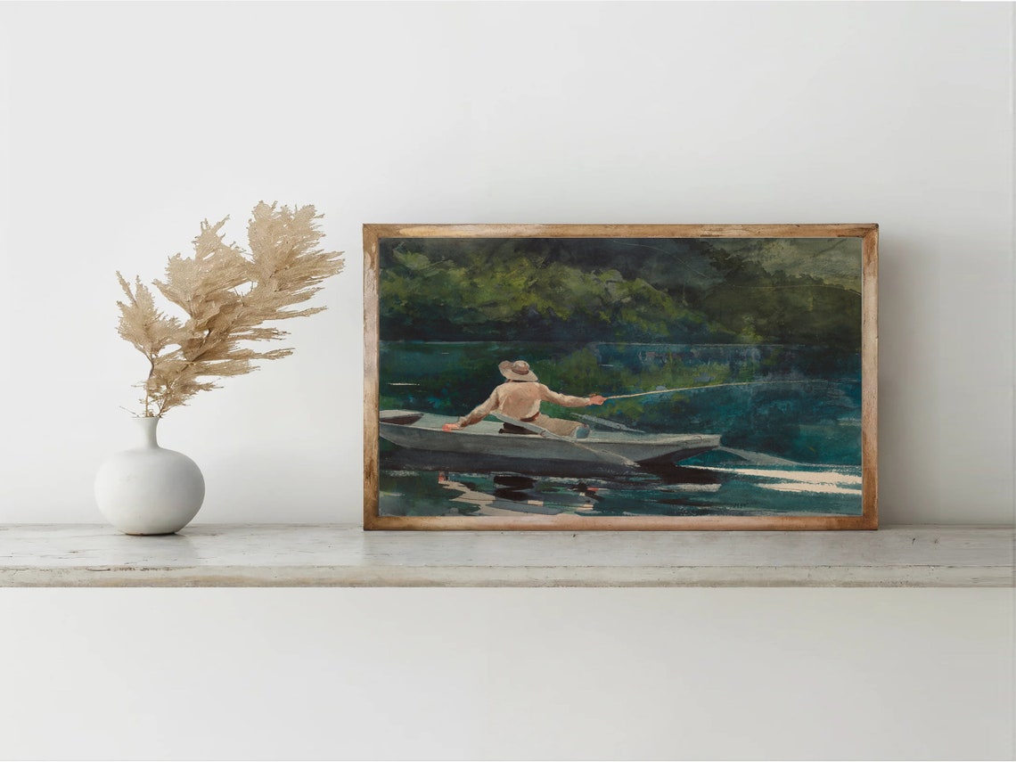 Vintage Fishing Painting Winslow Homer Print Casting Number Two Lake Cabin Decor Fishing Wall Art Outdoors Wall Art Fishing Print - Image 4