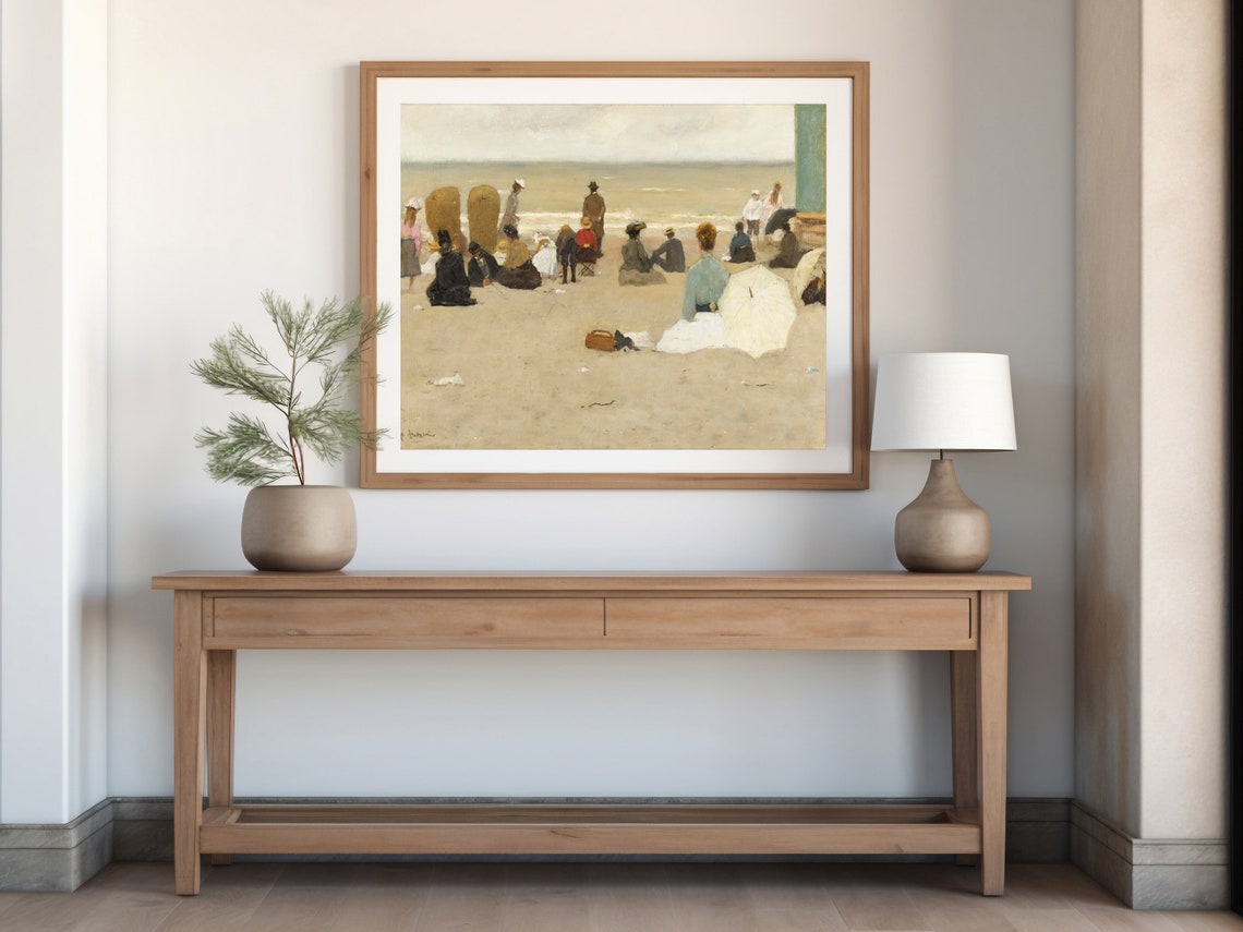 Victorian Beachgoers Relaxing Sand Impressionist Seaside Poster - Image 8