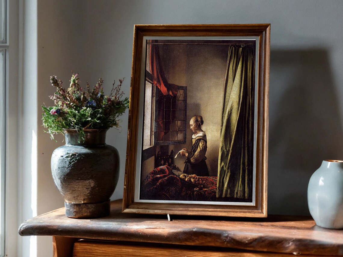 Johannes Vermeer Print Girl Reading A Letter By Johannes Vermeer Dutch Baroque Painting Vintage Woman Portrait Print Wall Art Gift - Image 2